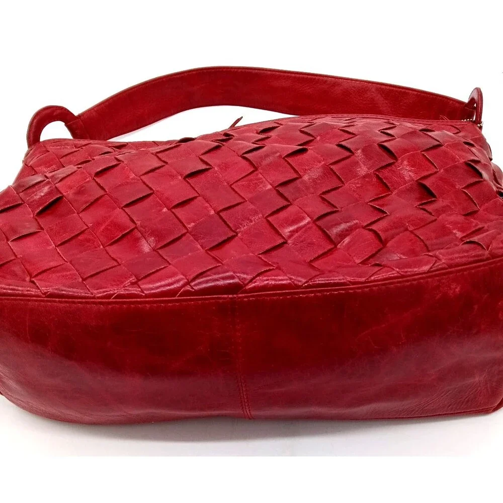 Latico Red Woven Leather Basketweave Pattern Large Handbag